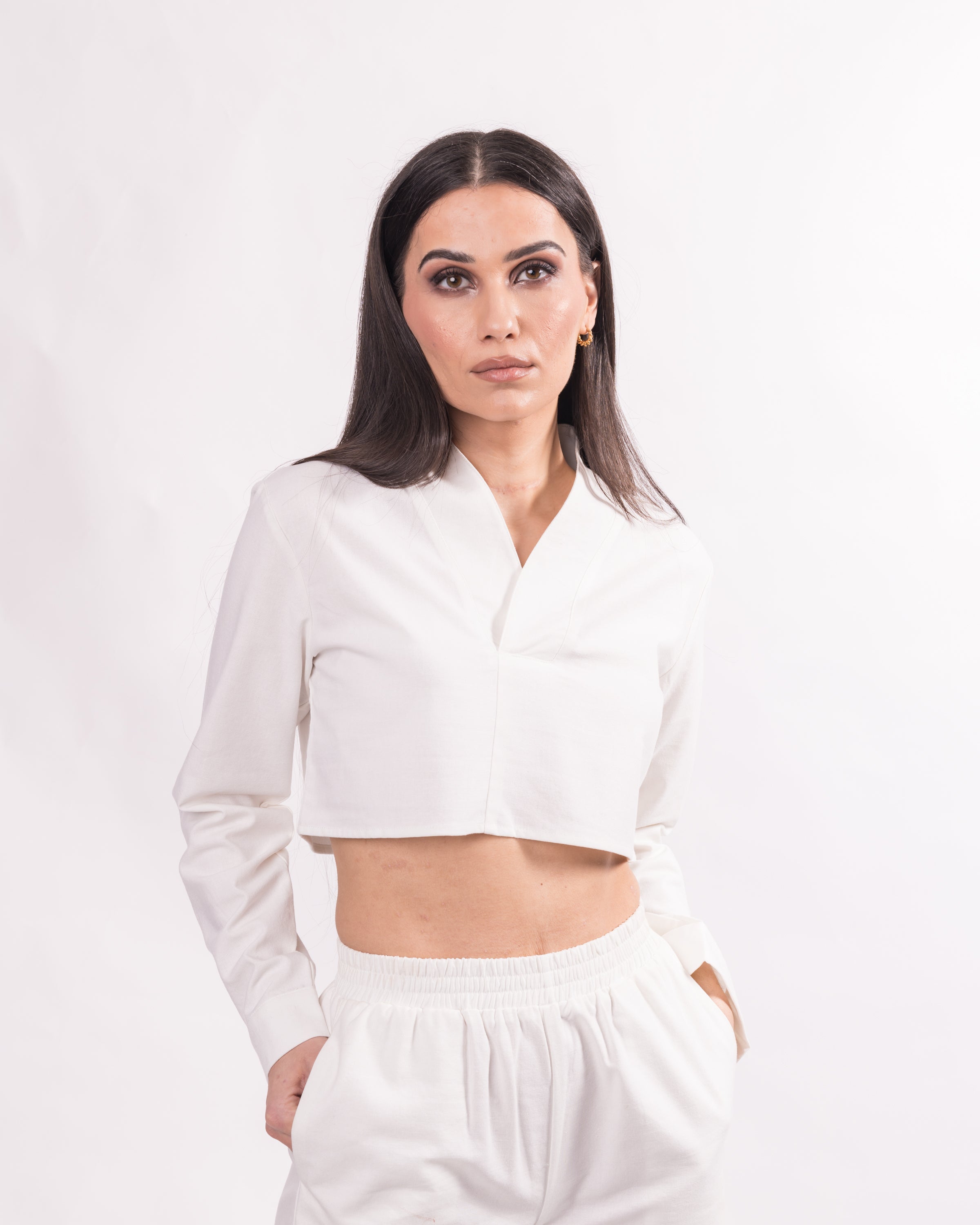 Womens V-Collar Shirt White - CY