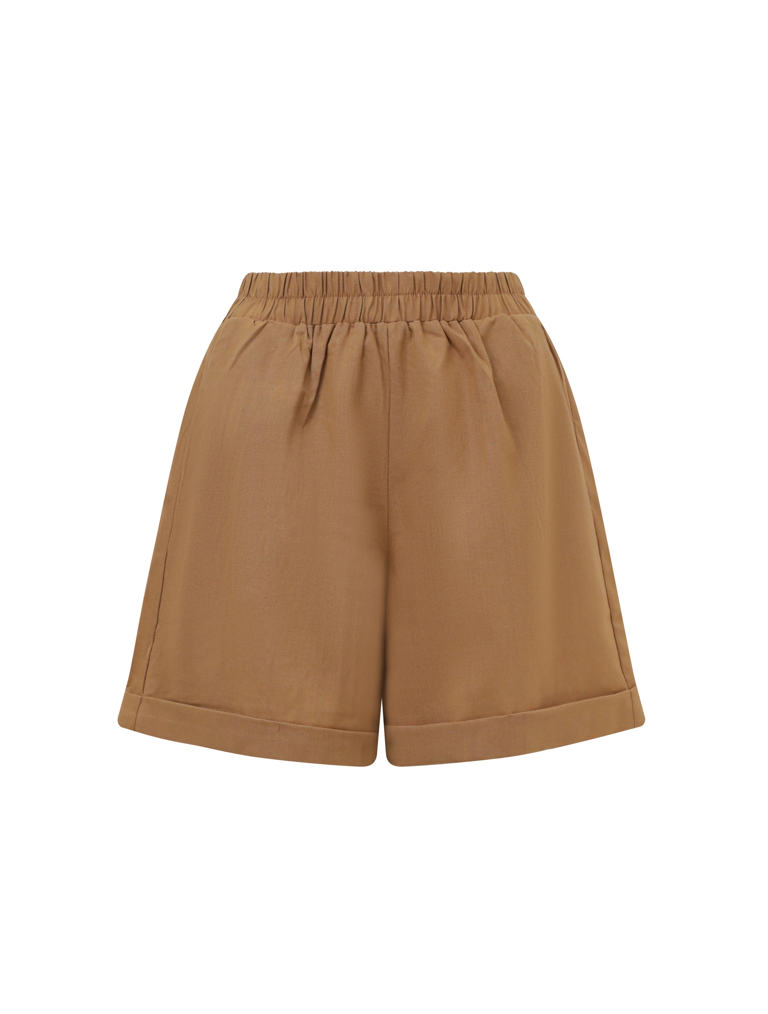 WOMENS HIGH WAIST SHORTS CARAMEL - CY