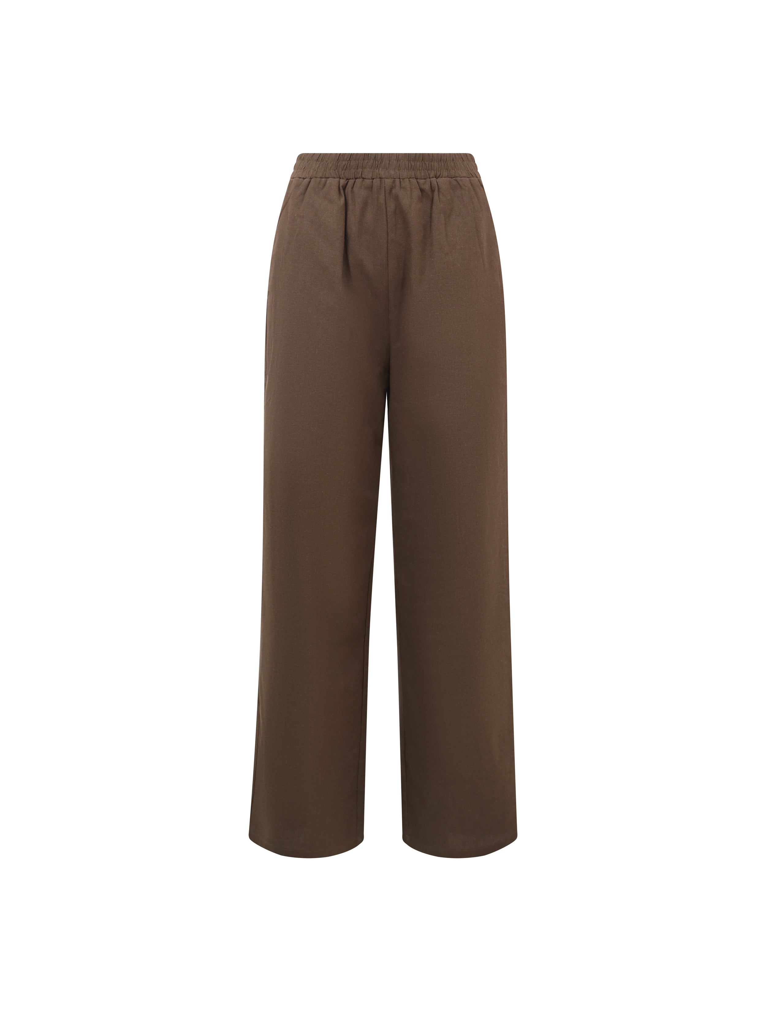 Womens High Waist Linen Trousers Chocolate - CY