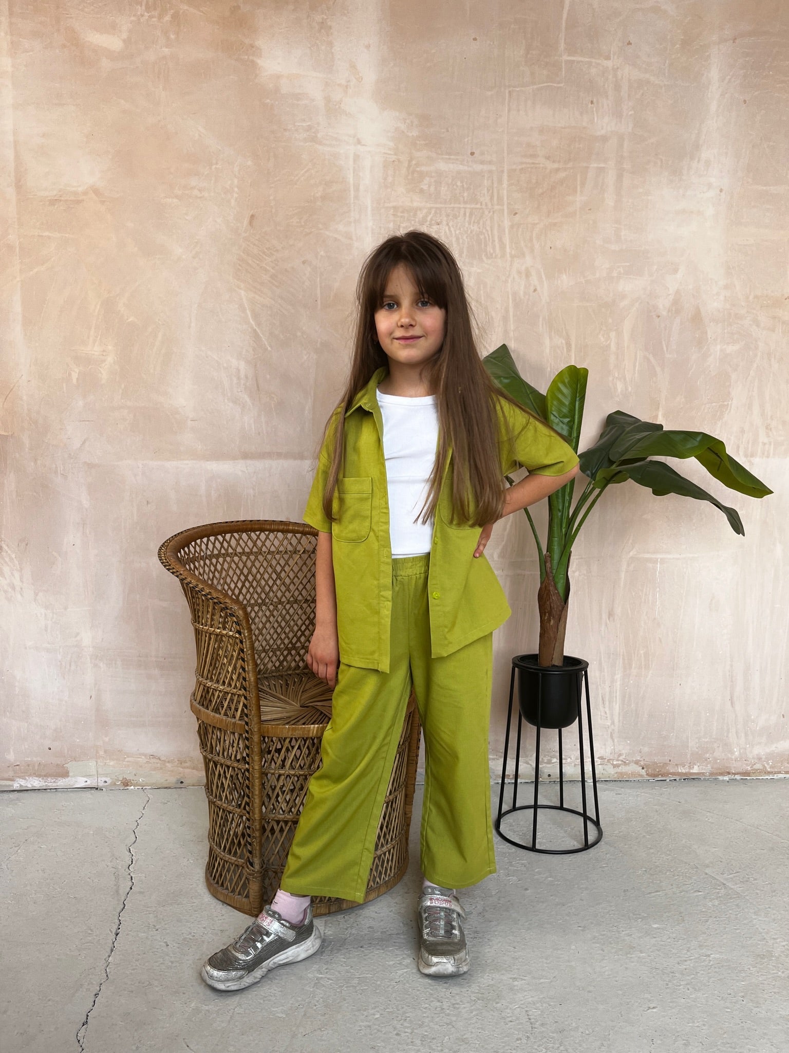 KIDS UNISEX LINEN TROUSERS LIME - CY