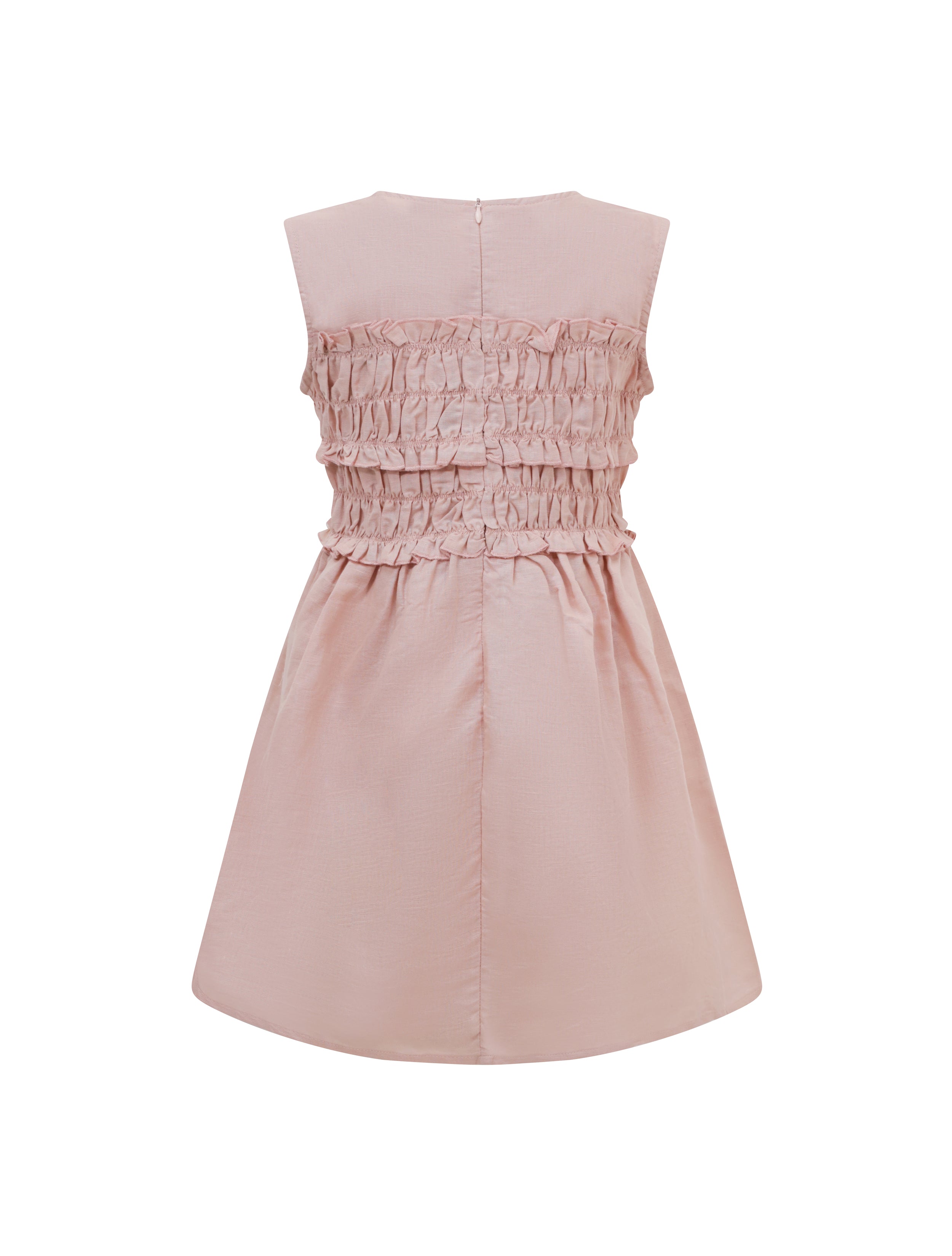 GIRLS SHIRRING DRESS DUSTY PINK - CY